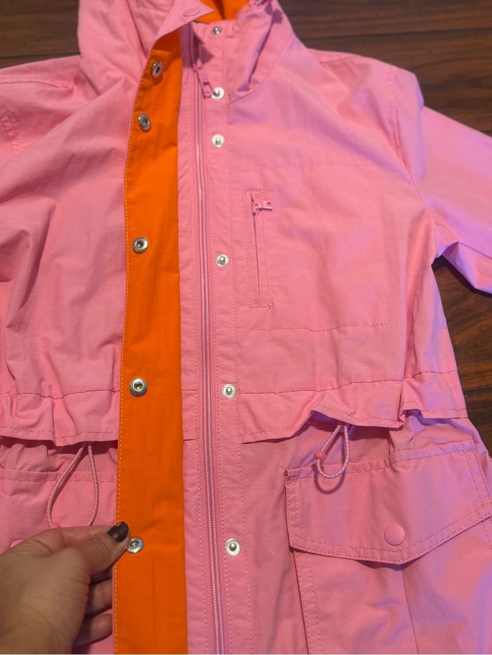 J. Crew Pink rain coat  Jacket with Orange Lining - Picture 7 of 7